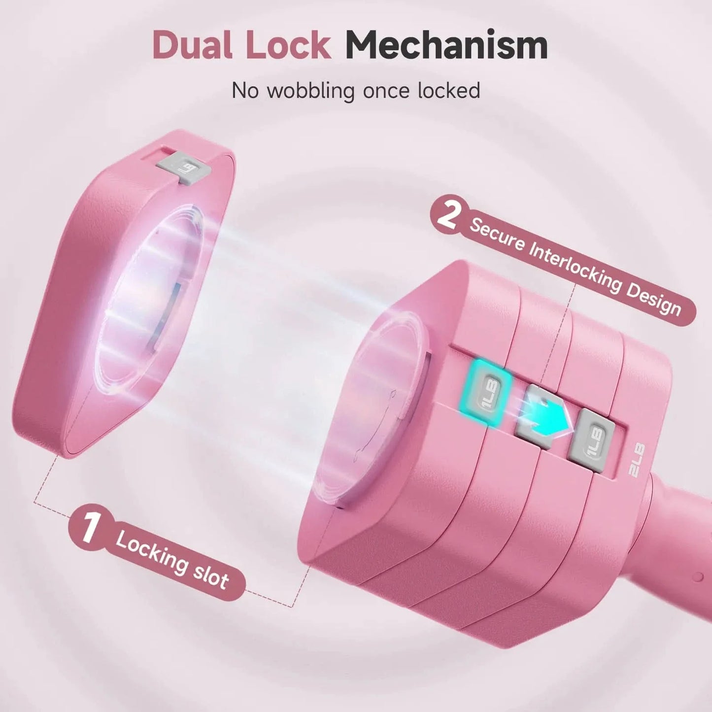Pink lock mechanism with dual lock mechanism features on a light pink background